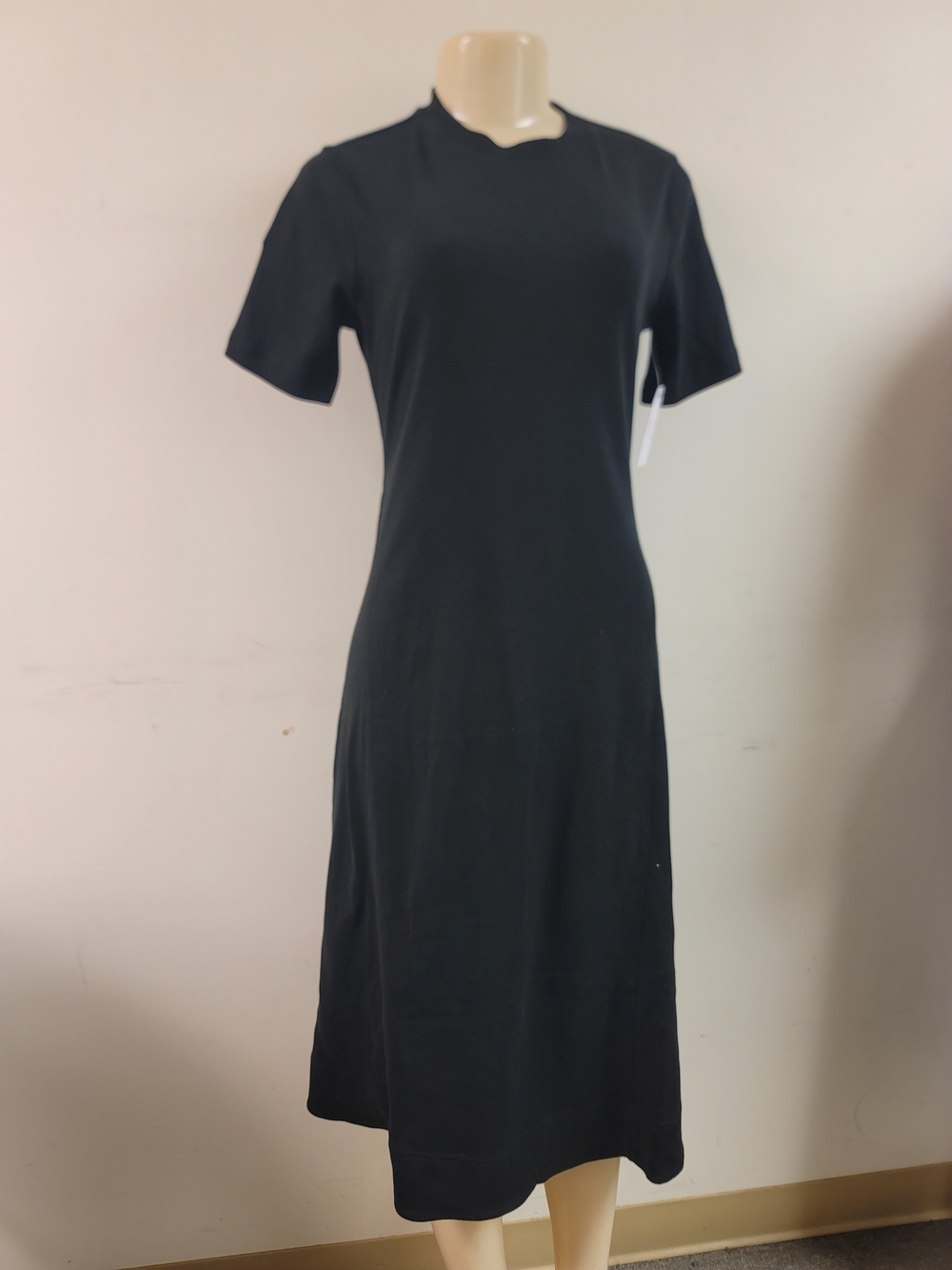 Classic Black Short-Sleeve Midi Dress